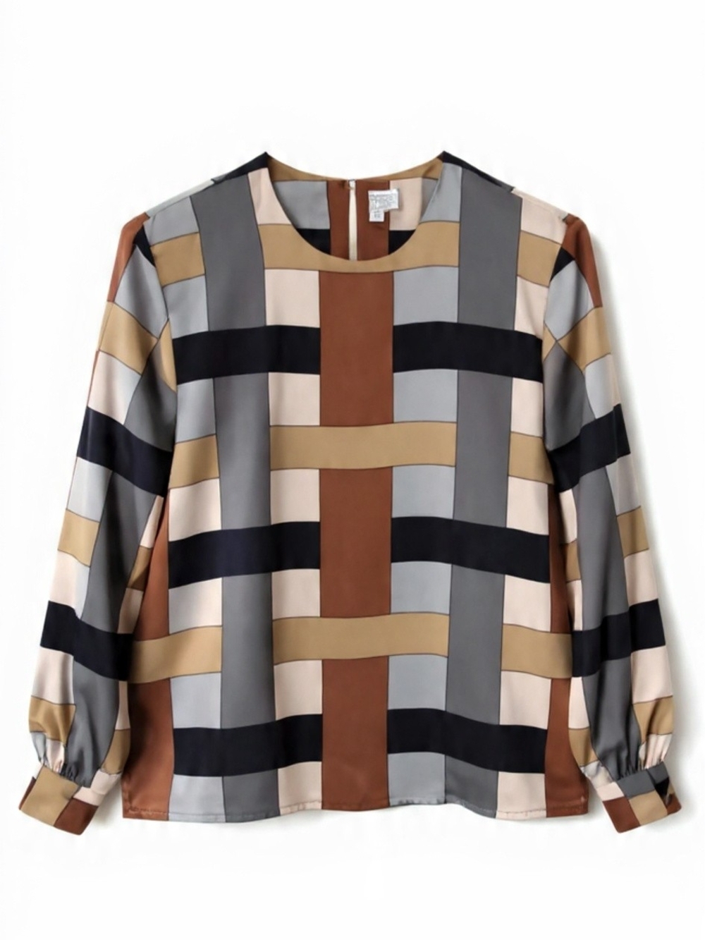 Vintage La Chine Classic by Galinda Wang Geometric Blouse | Earth Tone
